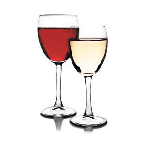 Weingläser gefüllt mit Rot- und Weißwein